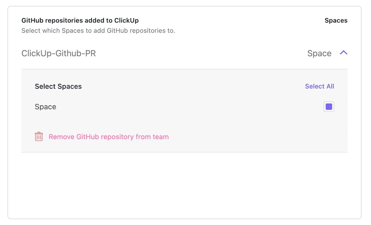 GitHub repo added to ClickUp