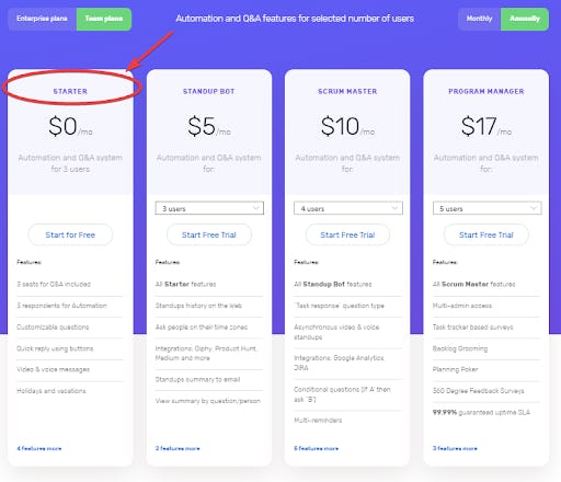 standuply pricing and support