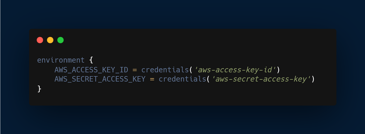 code to modify pipeline scripts to use AWS credentials