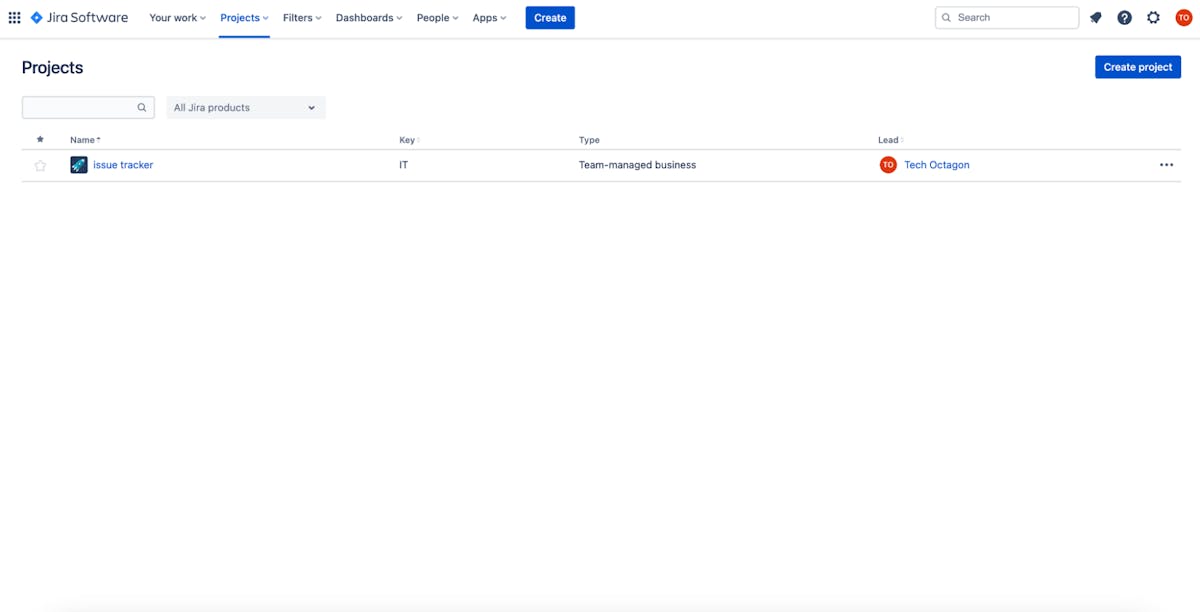 Projects page in Jira