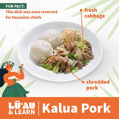 Kalua Pork diagram with fresh cabbage and shredded pork (Fun fact: this dish was one reserved for Hawaiian chiefs)