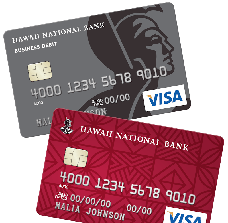 Hawaii National Bank VISA Business Debit Card designs.