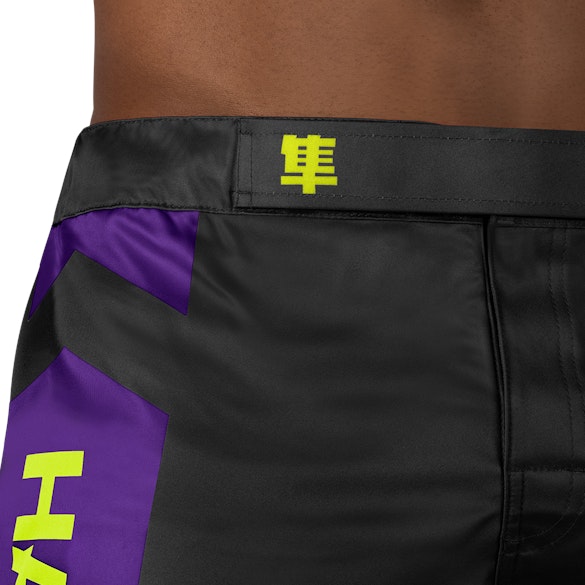 Black/Neon Hayabusa Icon Mid-Thigh Fight Shorts - Outer waist detail
