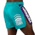 Teal/White Hayabusa Icon Mid-Thigh Fight Shorts - back shot w right side perspective