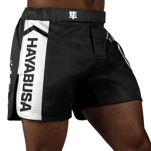 Black/White Hayabusa Mid-Thigh Icon Fight Shorts - right perspective