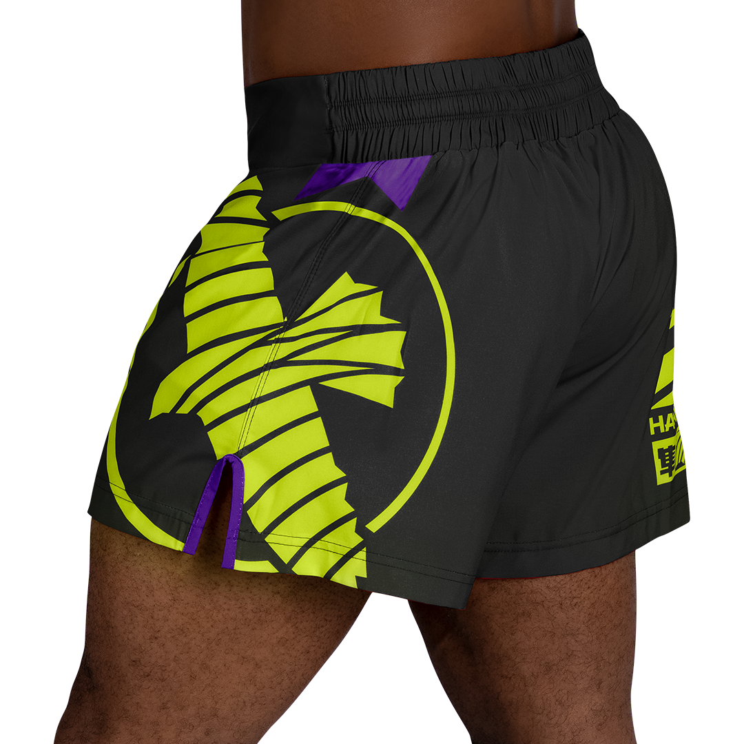 Black/Neon Hayabusa Icon Kickboxing Shorts - Back shot w left side perspective