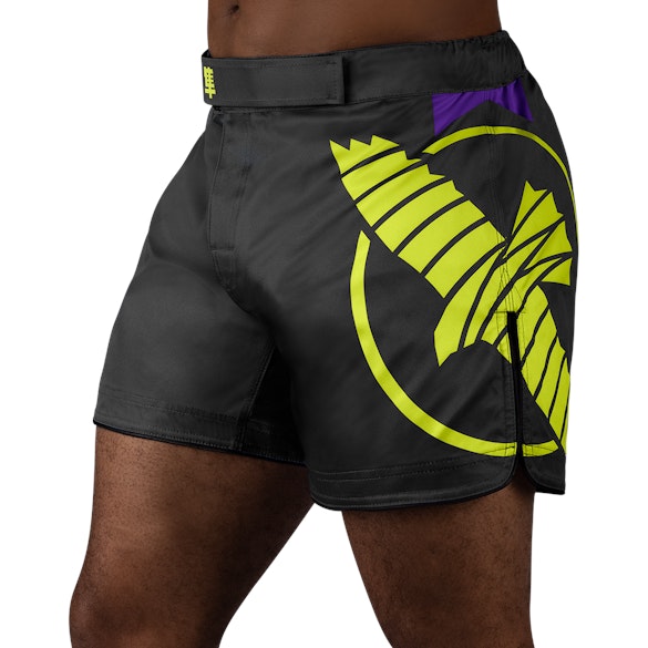 Black/Neon Hayabusa Icon Mid-Thigh Fight Shorts - Main shot