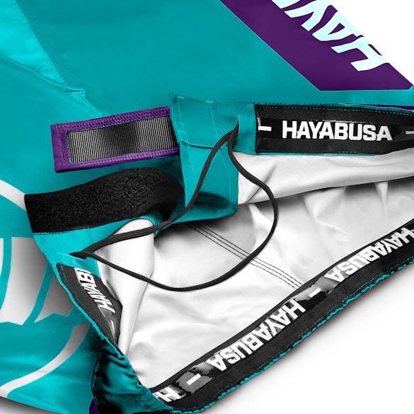 Teal/White Hayabusa Icon Mid-Thigh Fight Shorts - inner waist detail