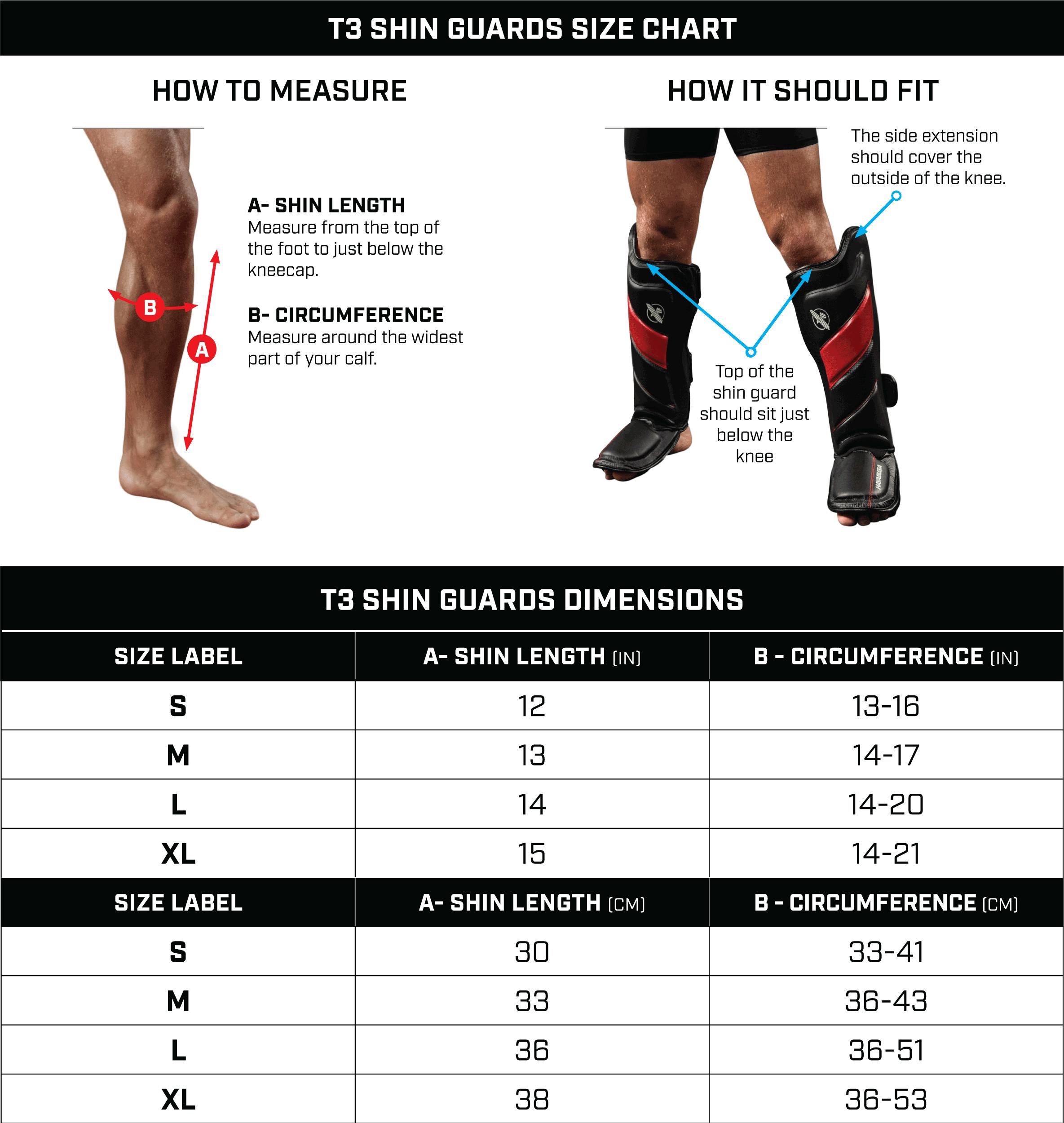 Hayabusa Shin Guards Size Chart