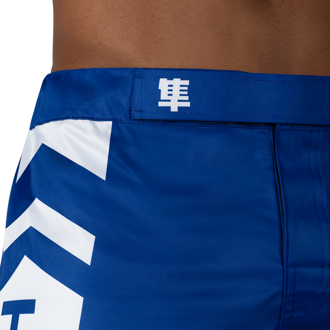Blue/White Icon Fight Shorts - Outer Waist Detail