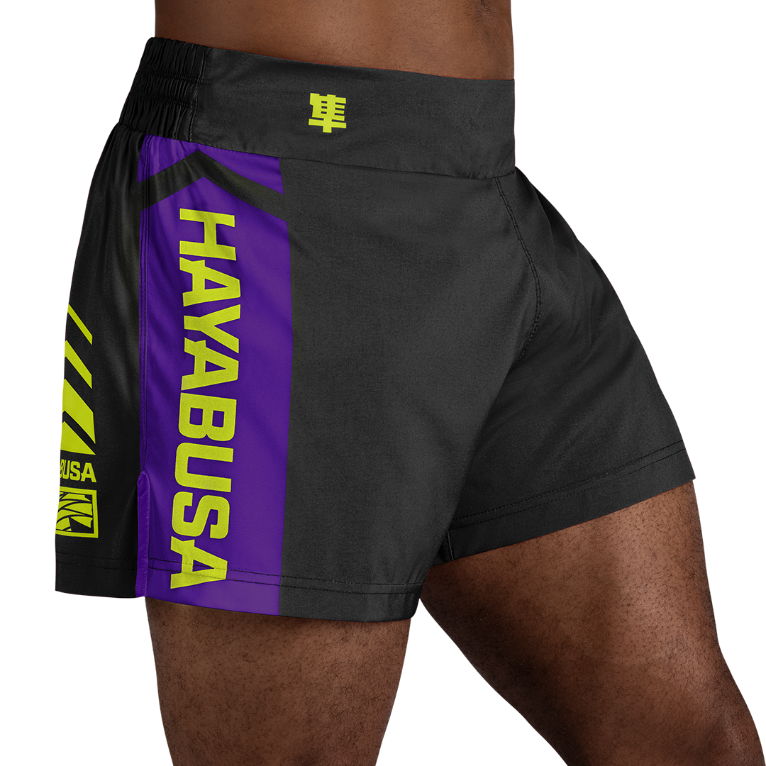Black/Neon Hayabusa Icon Kickboxing Shorts - Main shot w right side perspective