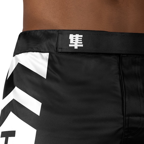 Black/White Icon Fight Shorts - Outer waist detail