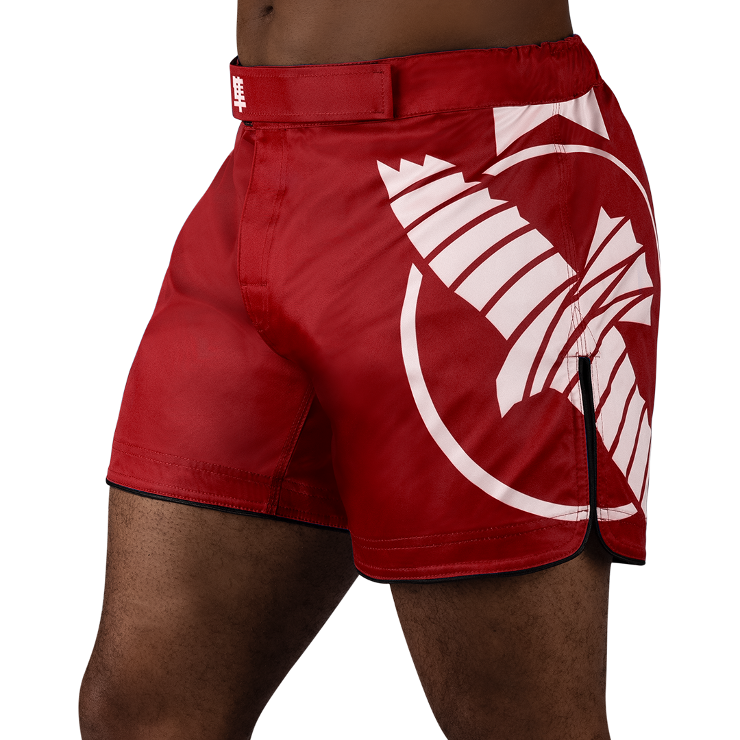 Red/White Hayabusa Icon Mid-Thigh Fight Shorts - Main shot