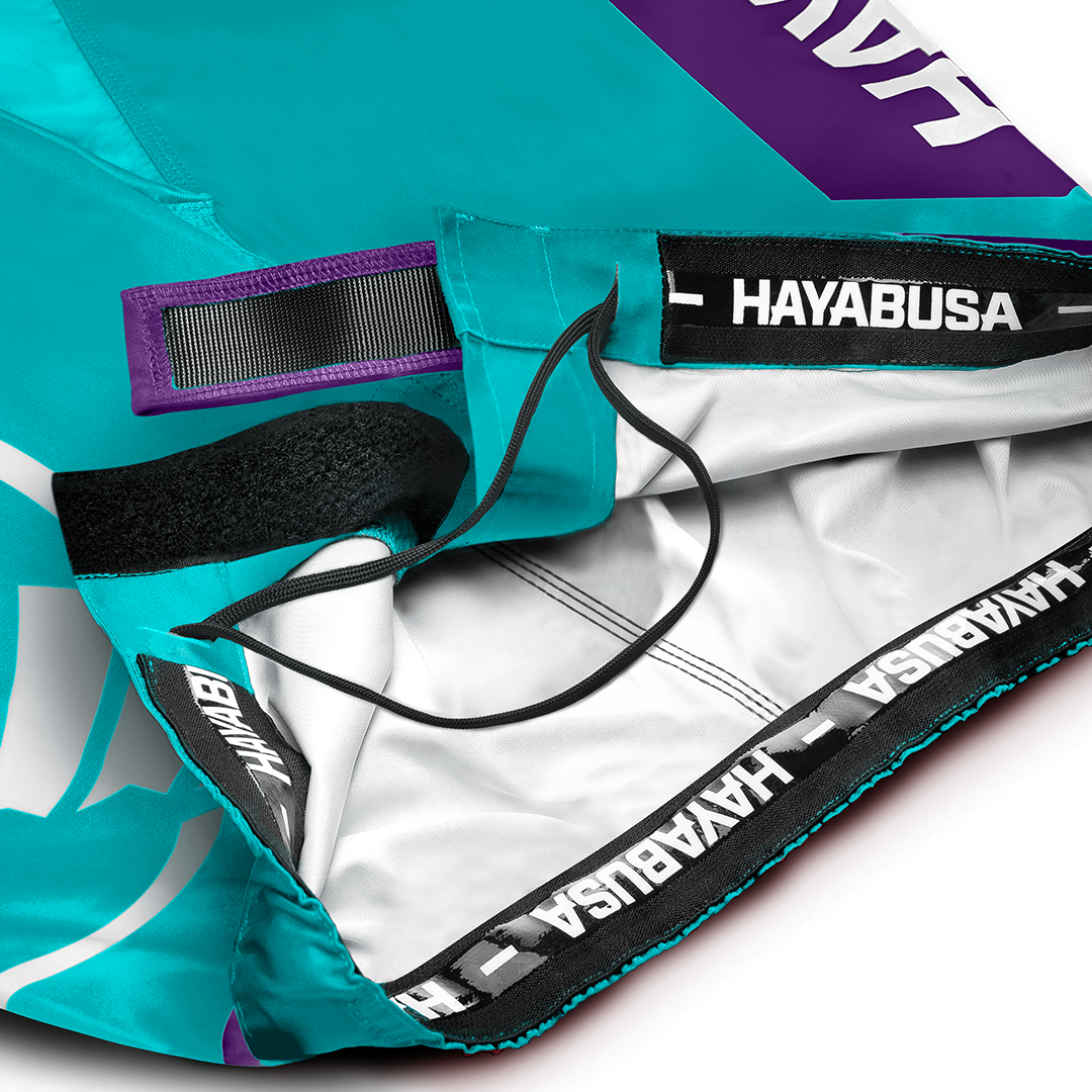 Teal White Icon Fights Shorts - Inner Waist Detail