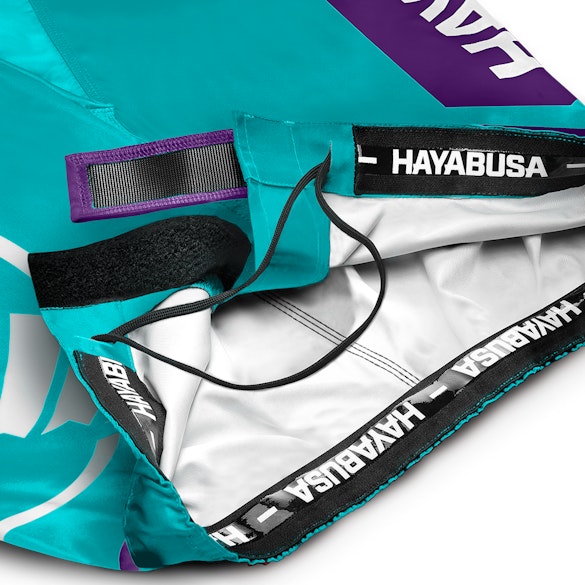 Teal White Icon Fights Shorts - Inner Waist Detail