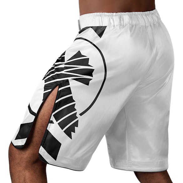 White/Black Icon Fight Shorts - Back with Left Perspective