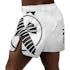 White/Black Hayabusa Mid-Thigh Icon Fight Shorts - Back shot w left side perspective