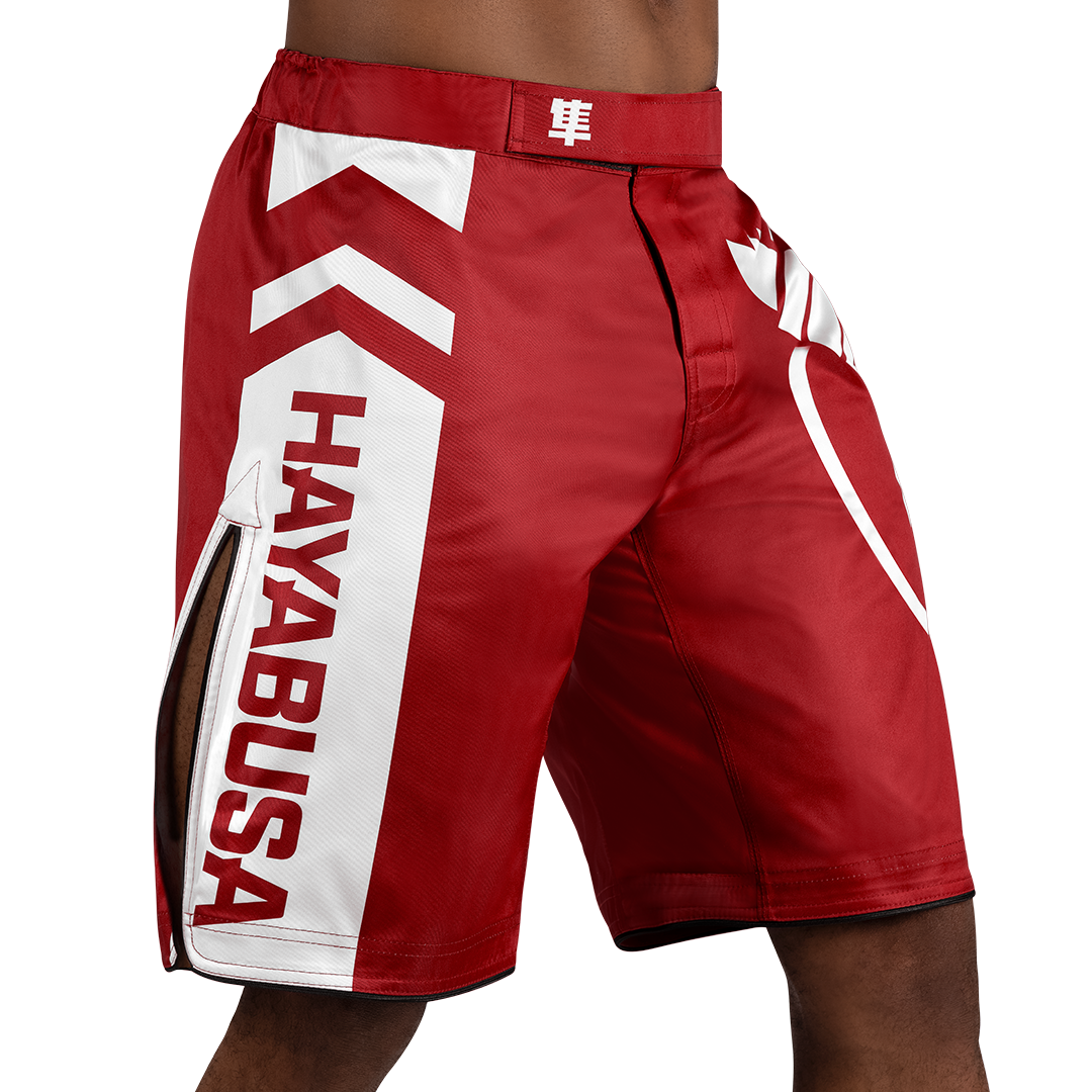 Red/White Icon Fight Shorts - Front with Right Perspective