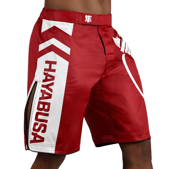 Red/White Icon Fight Shorts - Front with Right Perspective