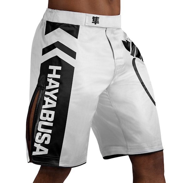 White/Black Icon Fight Shorts - Front with Right Perspective