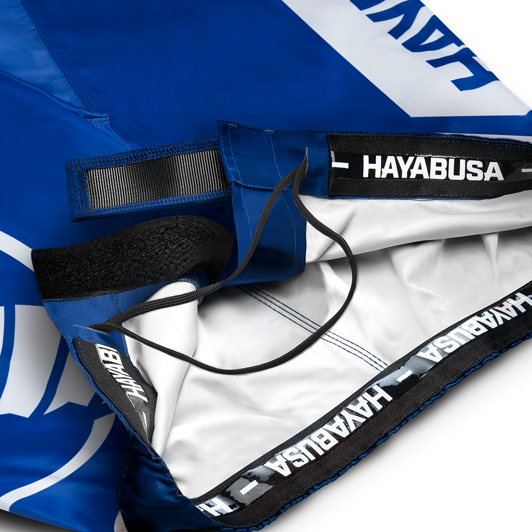 Blue/White Hayabusa Icon Mid-Thigh Fight Shorts - Inner waist detail