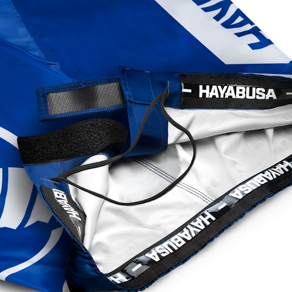 Blue/White Hayabusa Icon Mid-Thigh Fight Shorts - Inner waist detail