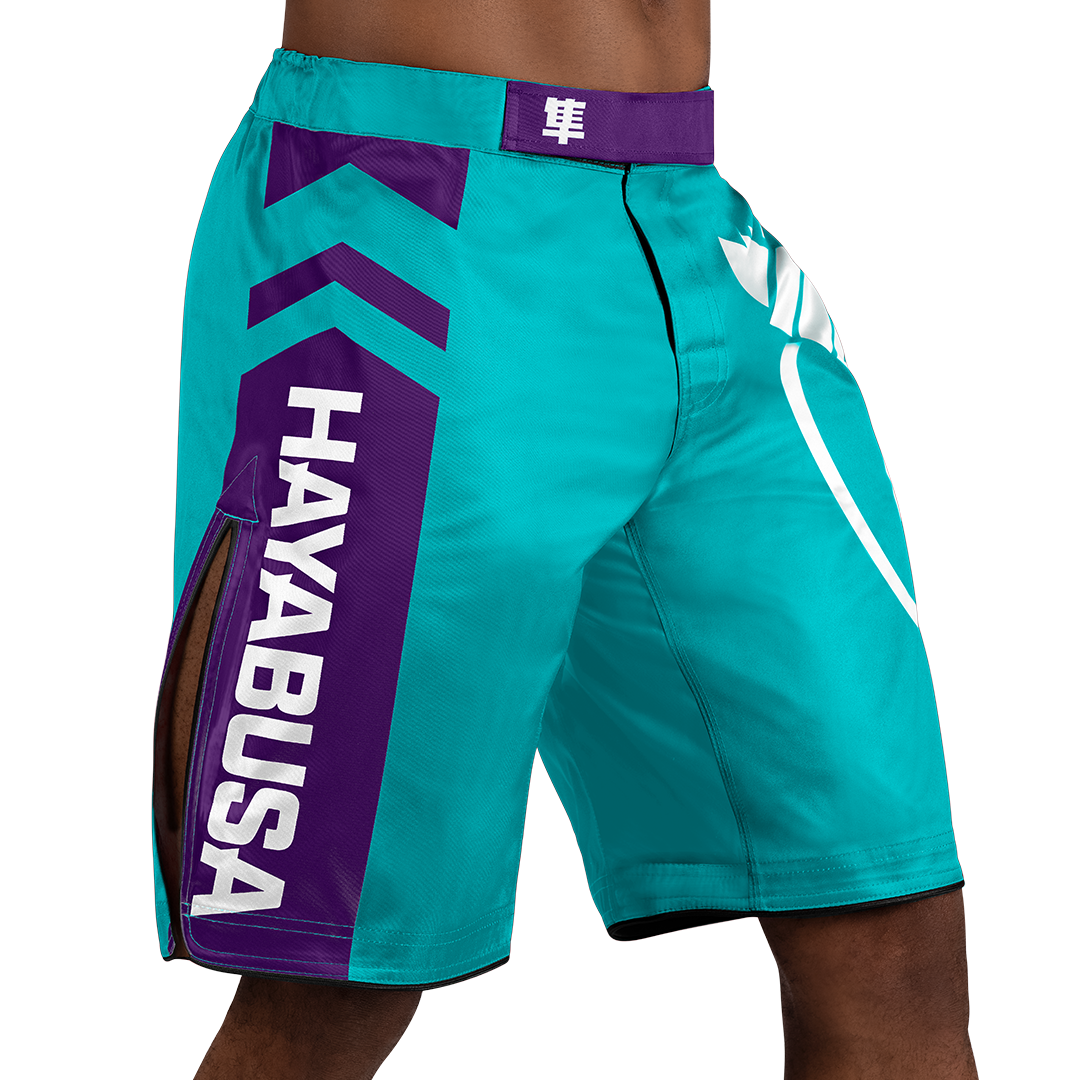 Teal White Icon Fights Shorts - Main Shot - Right Perspective