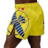 Yellow/Blue Hayabusa Icon Mid-Thigh Fight Shorts - Back shot w left side perspective