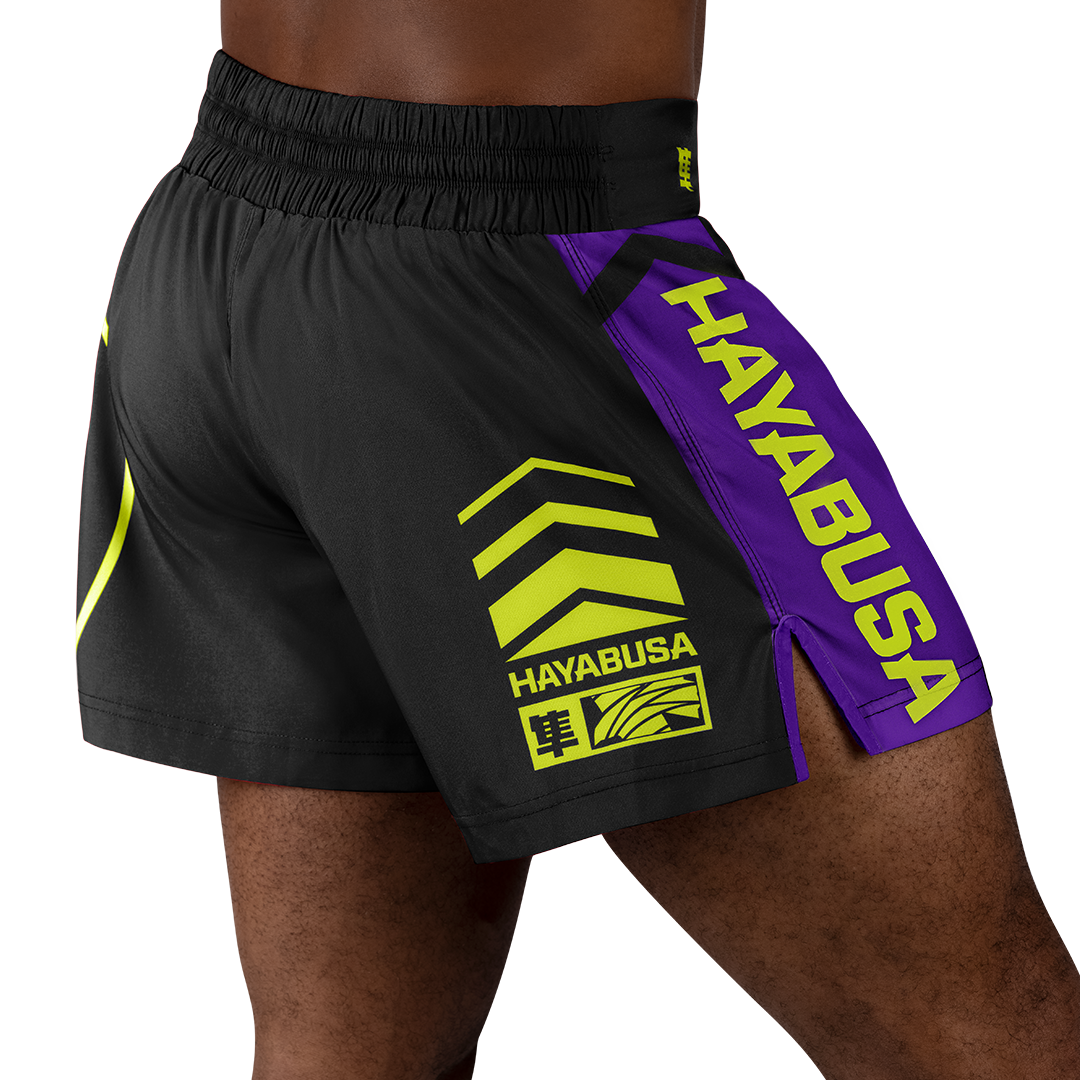 Black/Neon Hayabusa Icon Kickboxing Shorts - Back shot w right side perspective