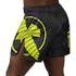 Black/Neon Hayabusa Icon Mid-Thigh Fight Shorts - Back shot with left perspective