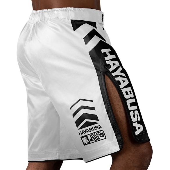 White/Black Icon Fight Shorts - Back with Left Perspective