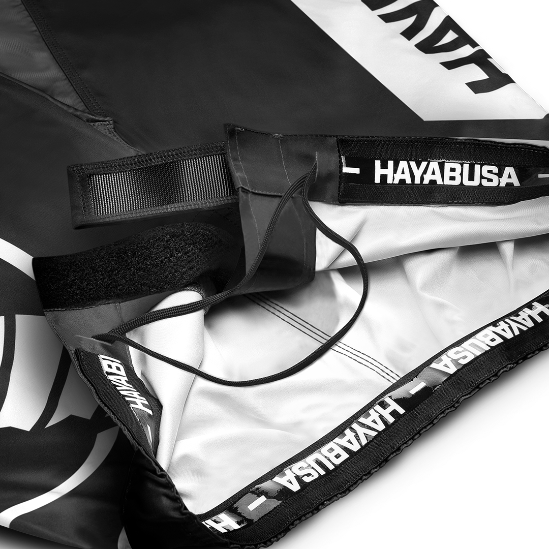 Black/White Hayabusa Mid-Thigh Icon Fight Shorts - Inner waist details