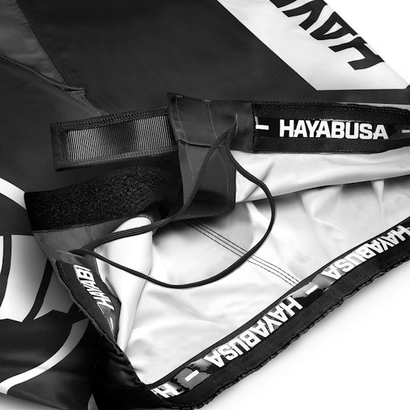 Black/White Hayabusa Mid-Thigh Icon Fight Shorts - Inner waist details