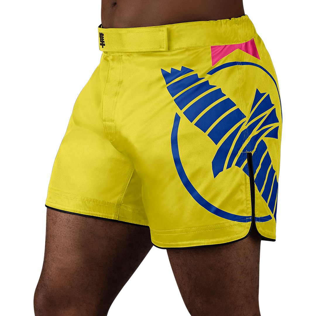 Yellow/Blue Hayabusa Icon Mid-Thigh Fight Shorts - Main shot