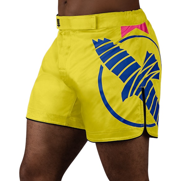 Yellow/Blue Hayabusa Icon Mid-Thigh Fight Shorts - Main shot