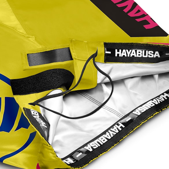 Yellow/Blue Hayabusa Icon Mid-Thigh Fight Shorts - Inner waist detail