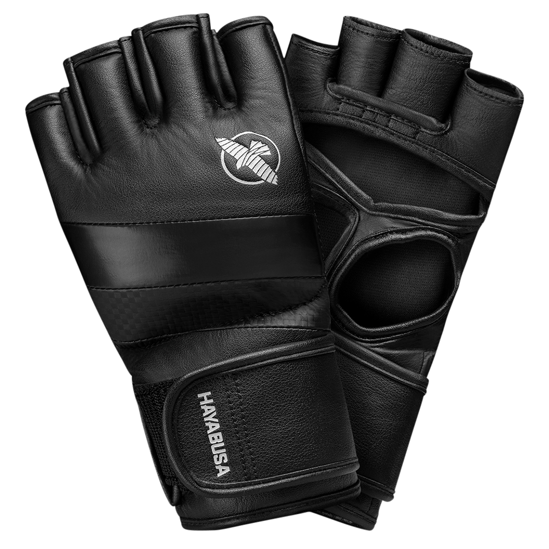 Black Leather 4oz Fight Gloves MMA Black Grappling 