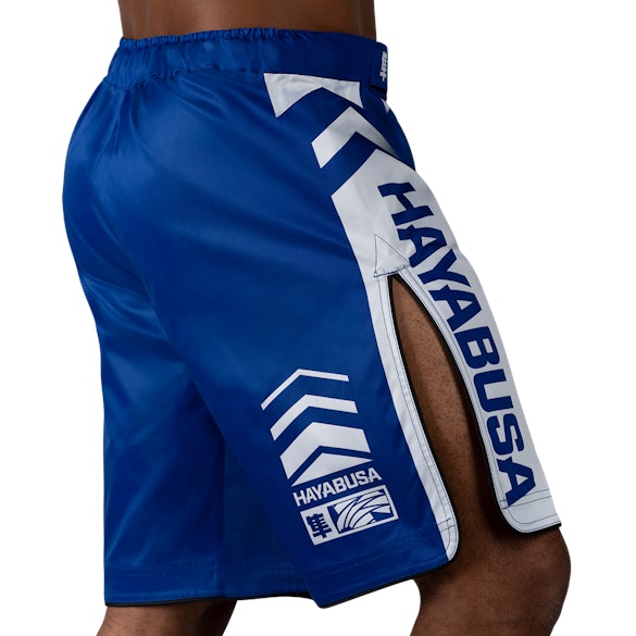 Blue/White Icon Fight Shorts - Back side Right Perspective