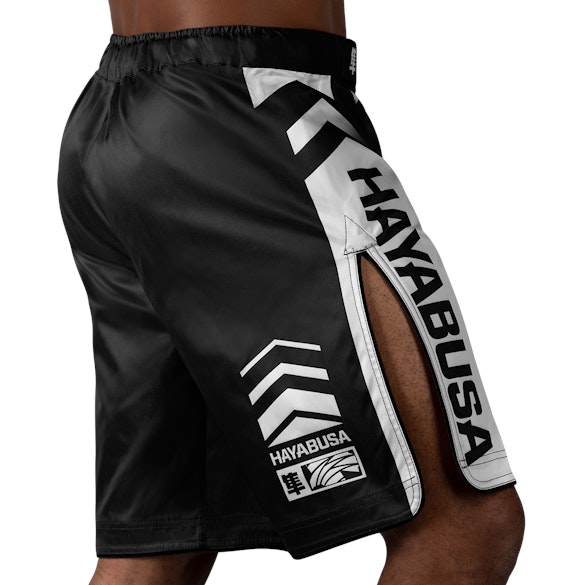 Black/White Icon Fight Shorts - Back side Left Perspect