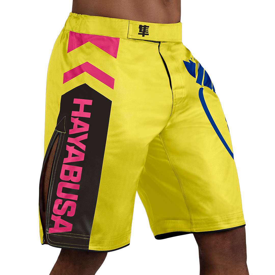Yellow/Blue Icon Fight Shorts - Main shot w right perspective 