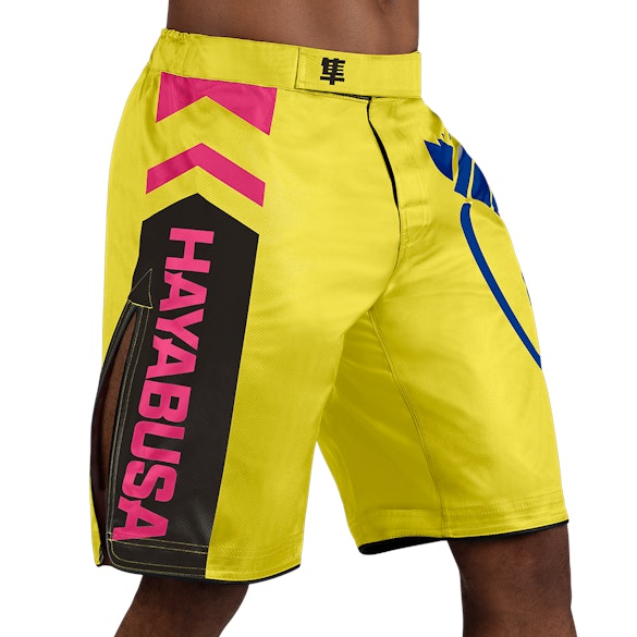 Yellow/Blue Icon Fight Shorts - Main shot w right perspective