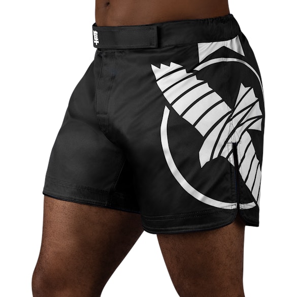 Black/White Hayabusa Mid-Thigh Icon Fight Shorts - Main shot