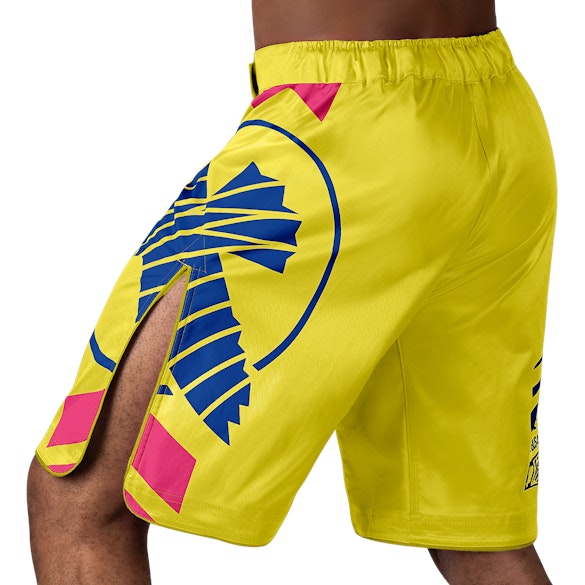 Yellow/Blue Icon Fight Shorts - Back with left perspective