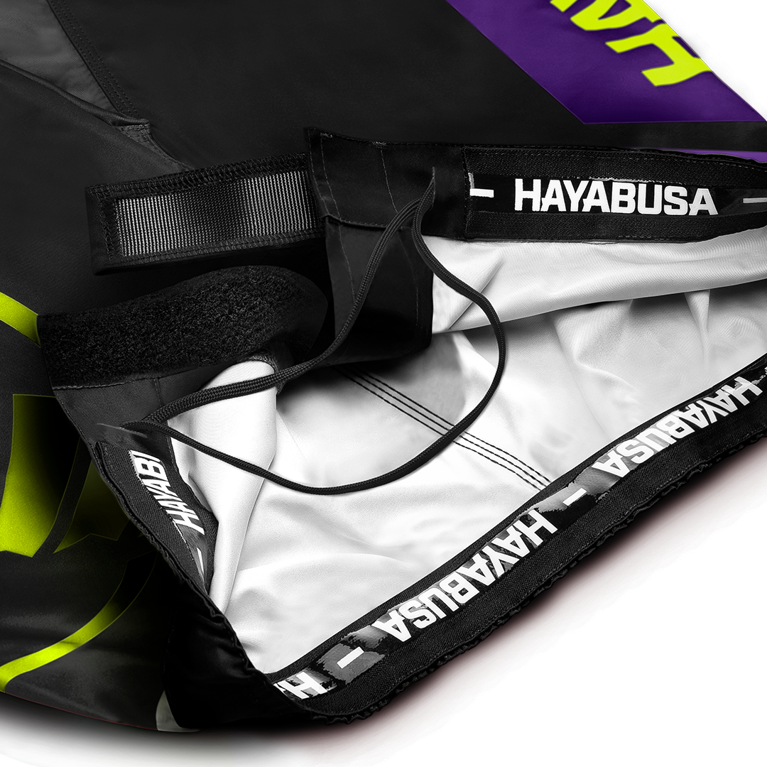 Black/Neon Hayabusa Icon Mid-Thigh Fight Shorts - Inner waist detail
