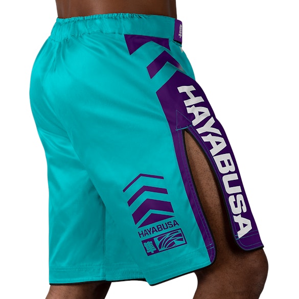 Teal White Icon Fights Shorts - Back with right perspective