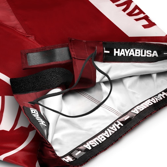 Red/White Hayabusa Icon Mid-Thigh Fight Shorts - Inner waist detail