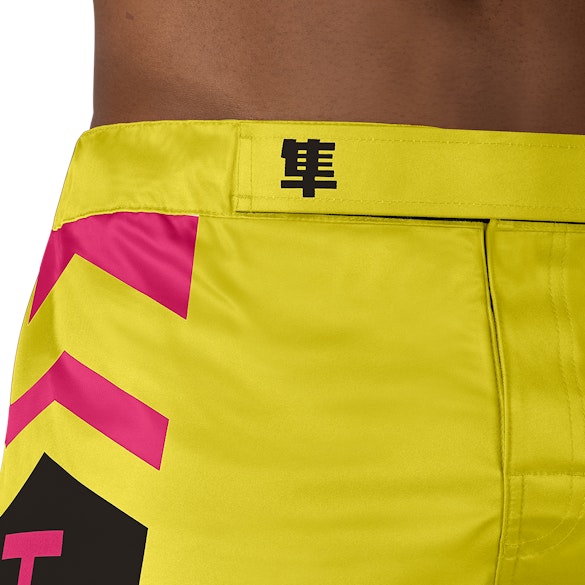 Yellow/Blue Icon Fight Shorts - Outer waist detail