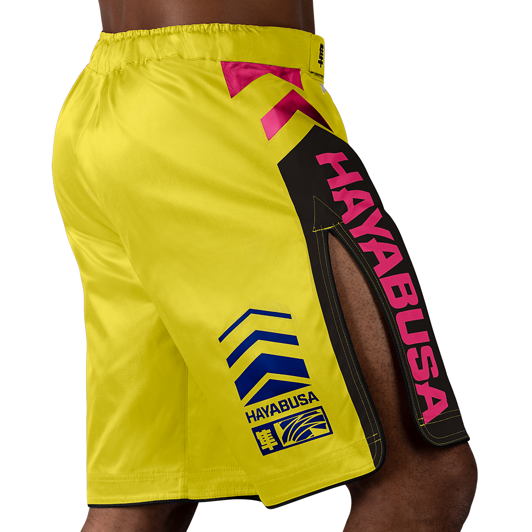 Yellow/Blue Icon Fight Shorts - Back with right perspective