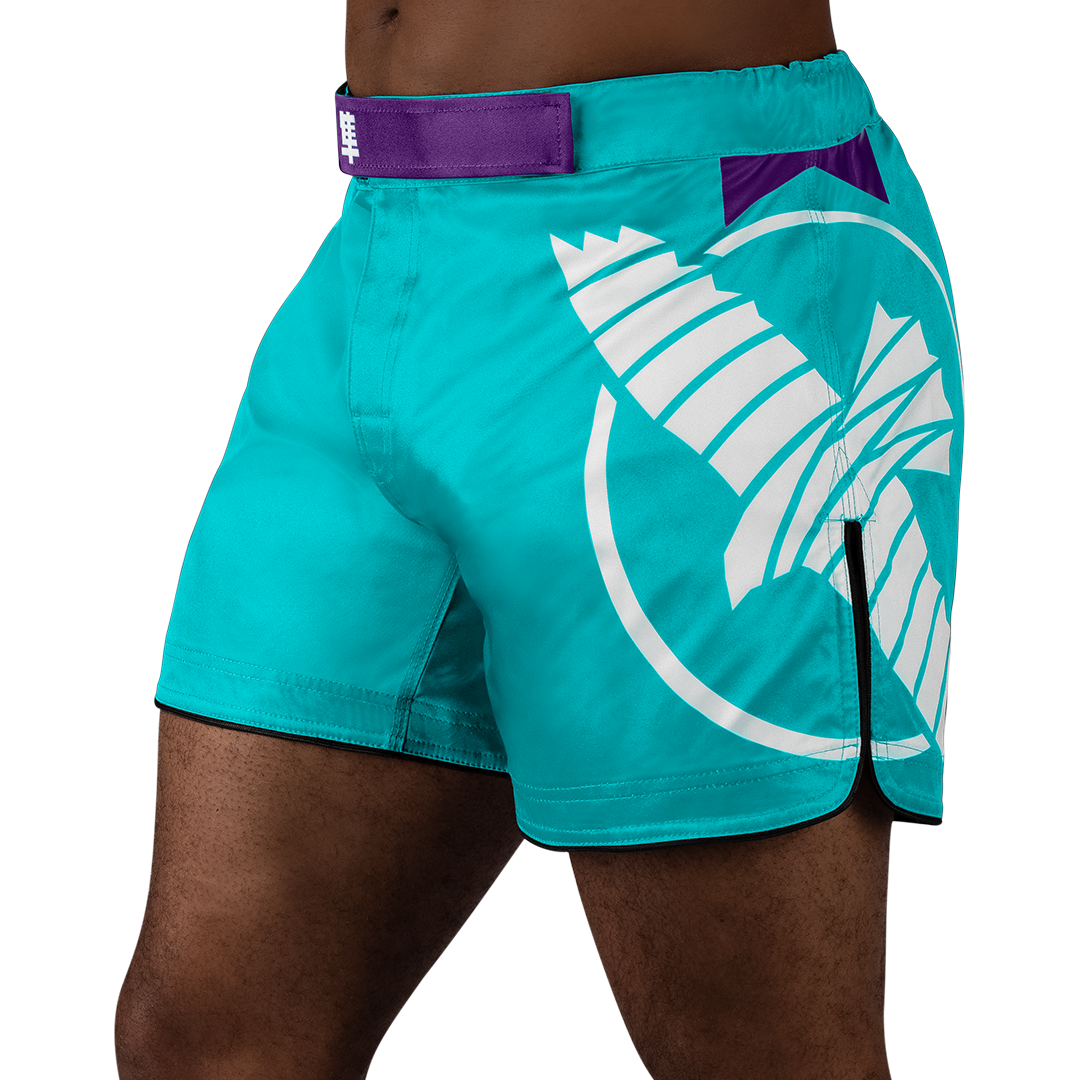 Teal/White Hayabusa Icon Mid-Thigh Fight Shorts - main shot