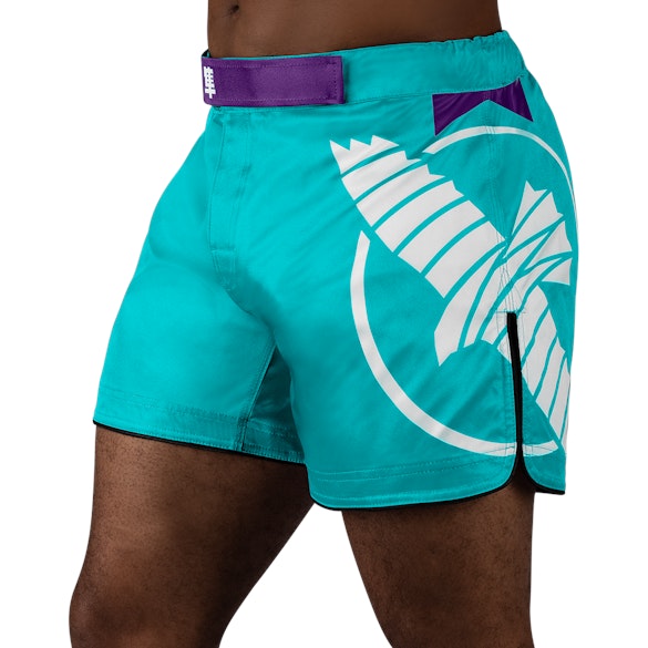 Teal/White Hayabusa Icon Mid-Thigh Fight Shorts - main shot